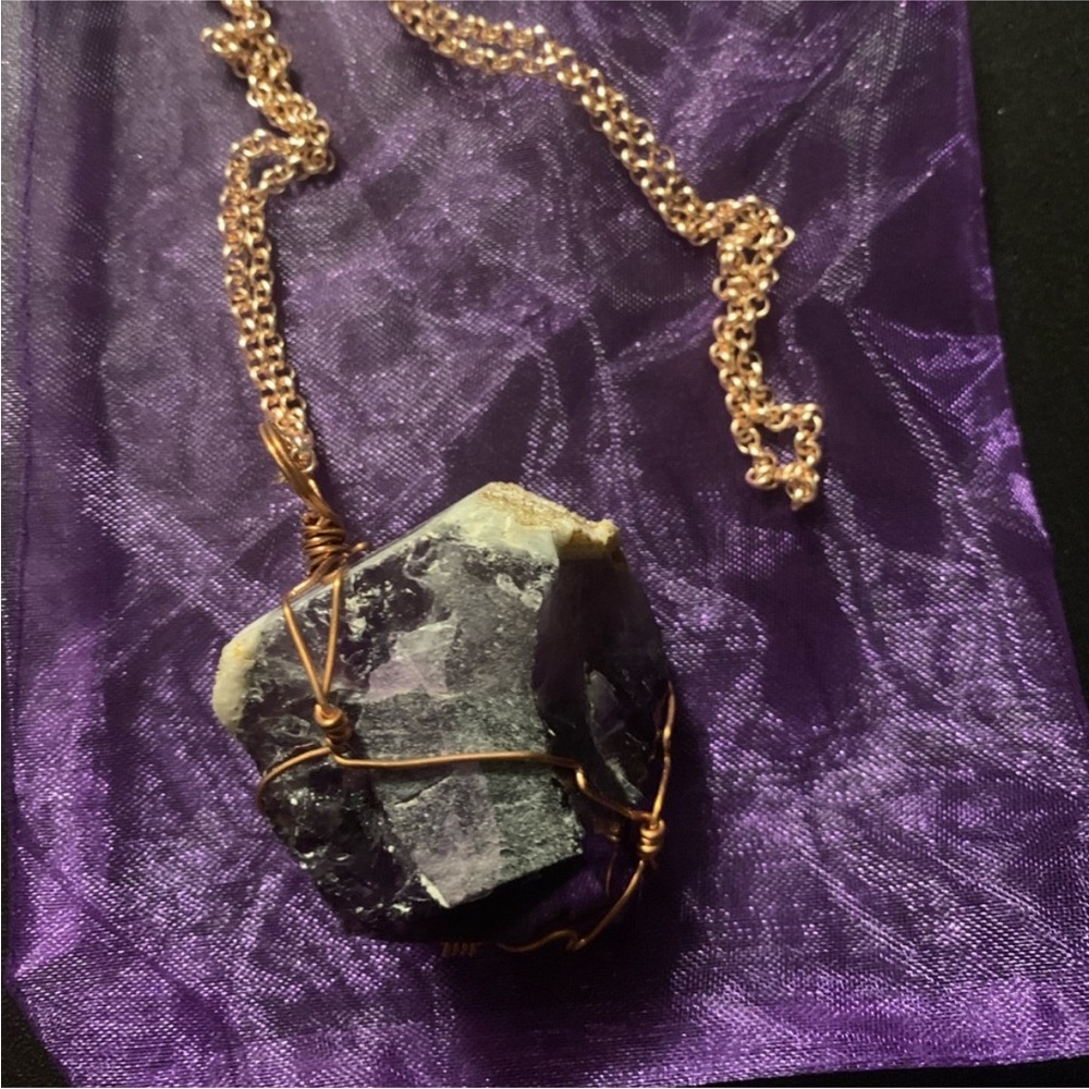 Handmade wrapped large chunk amethyst necklace